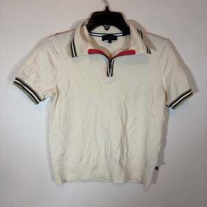 Ted Baker Pierrot Tipped Quarter Zip Knit Polo Blouse Womens 2 S 100% Wool